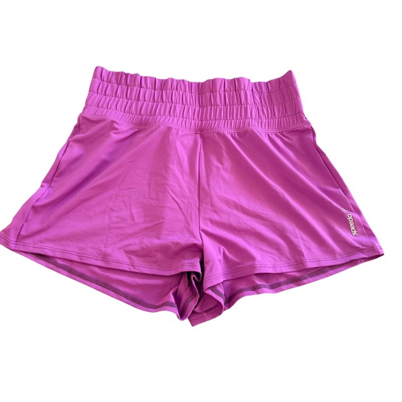 NWT Speedo Women Neon Violet Smocked High Rise Swim Board Shorts Medium Purple - Picture 2 of 5